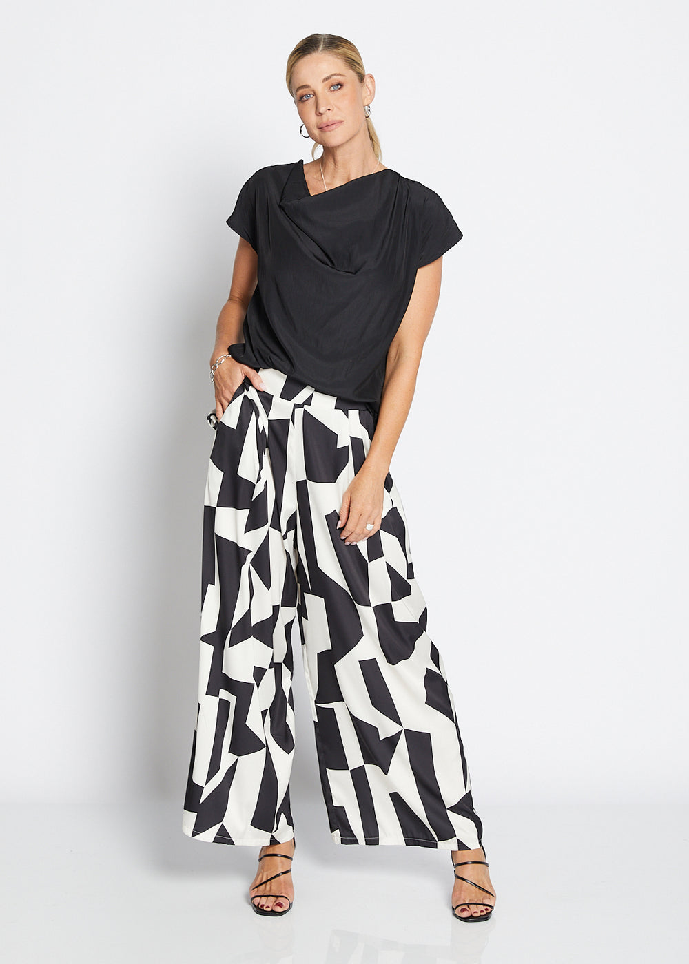 Philosophy Australia Zack Ruby satin wide leg pants in Glass, made in Australia