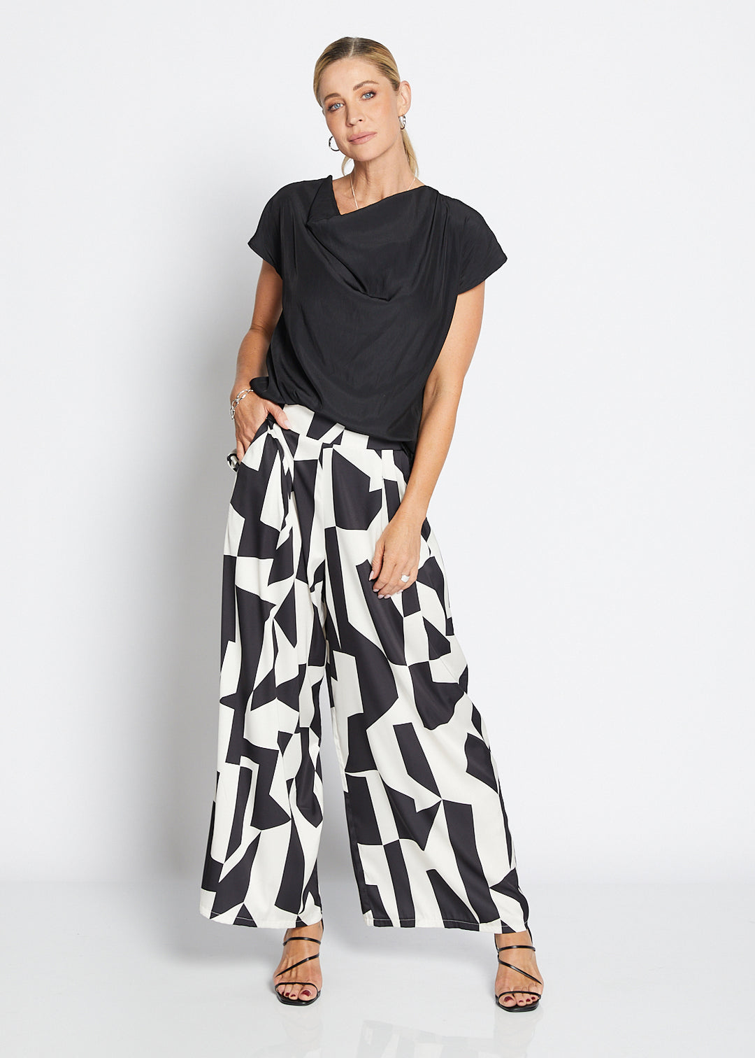 Philosophy Australia Zack Ruby satin wide leg pants in Glass, made in Australia