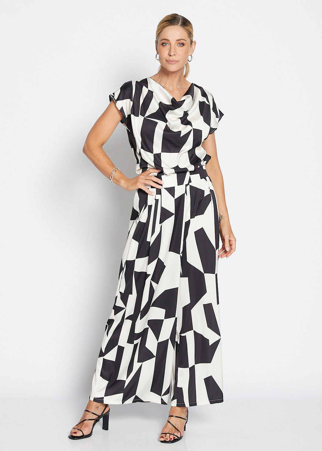 Philosophy Australia Zack Ruby satin wide leg pants in Glass, made in Australia