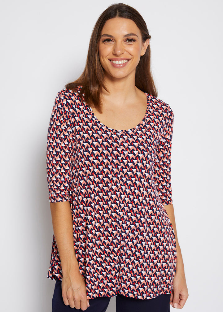 Oscar printed slinky jersey 3/4 sleeve swing tunic in Graphic