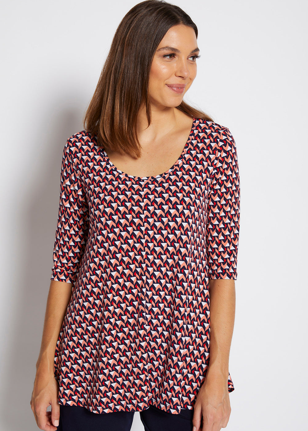 Oscar printed slinky jersey 3/4 sleeve swing tunic in Graphic