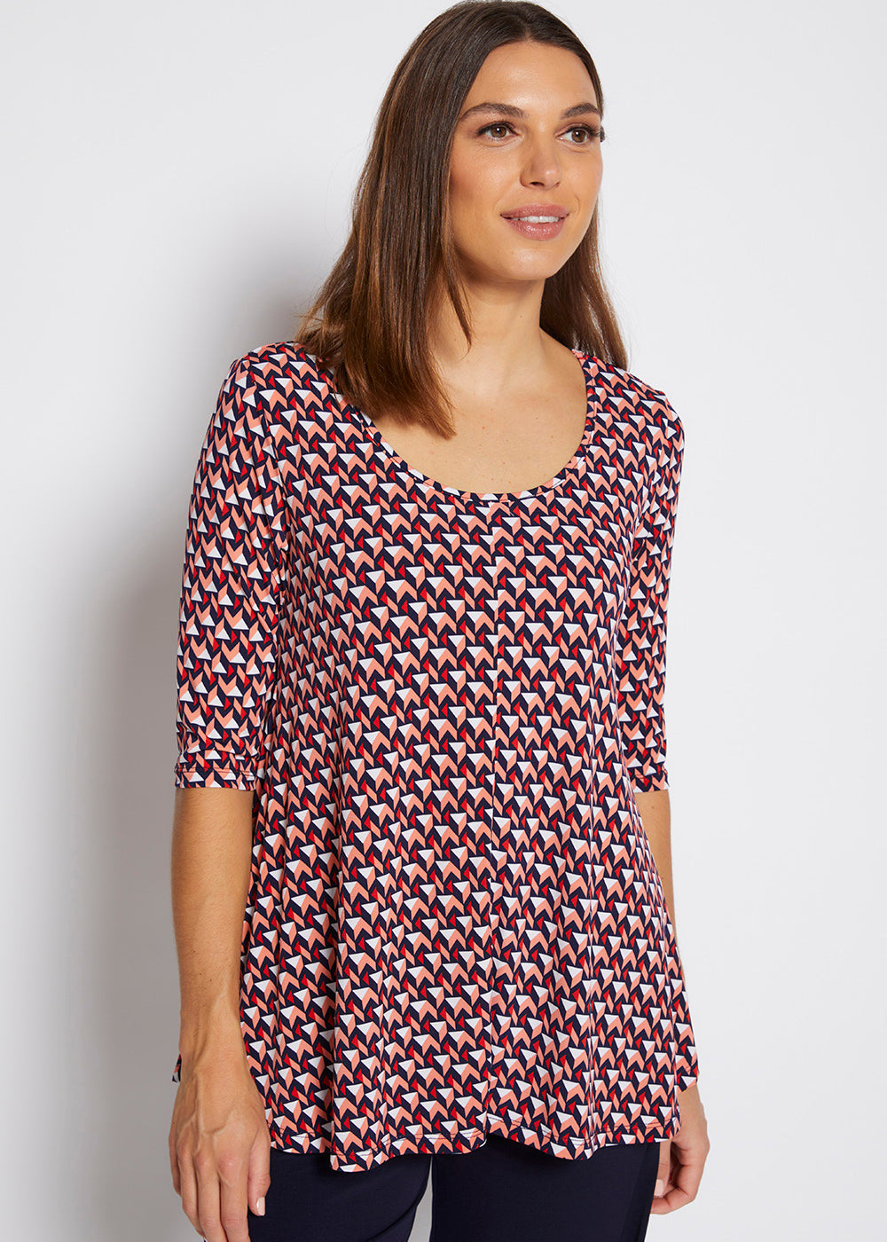 Oscar printed slinky jersey 3/4 sleeve swing tunic in Graphic