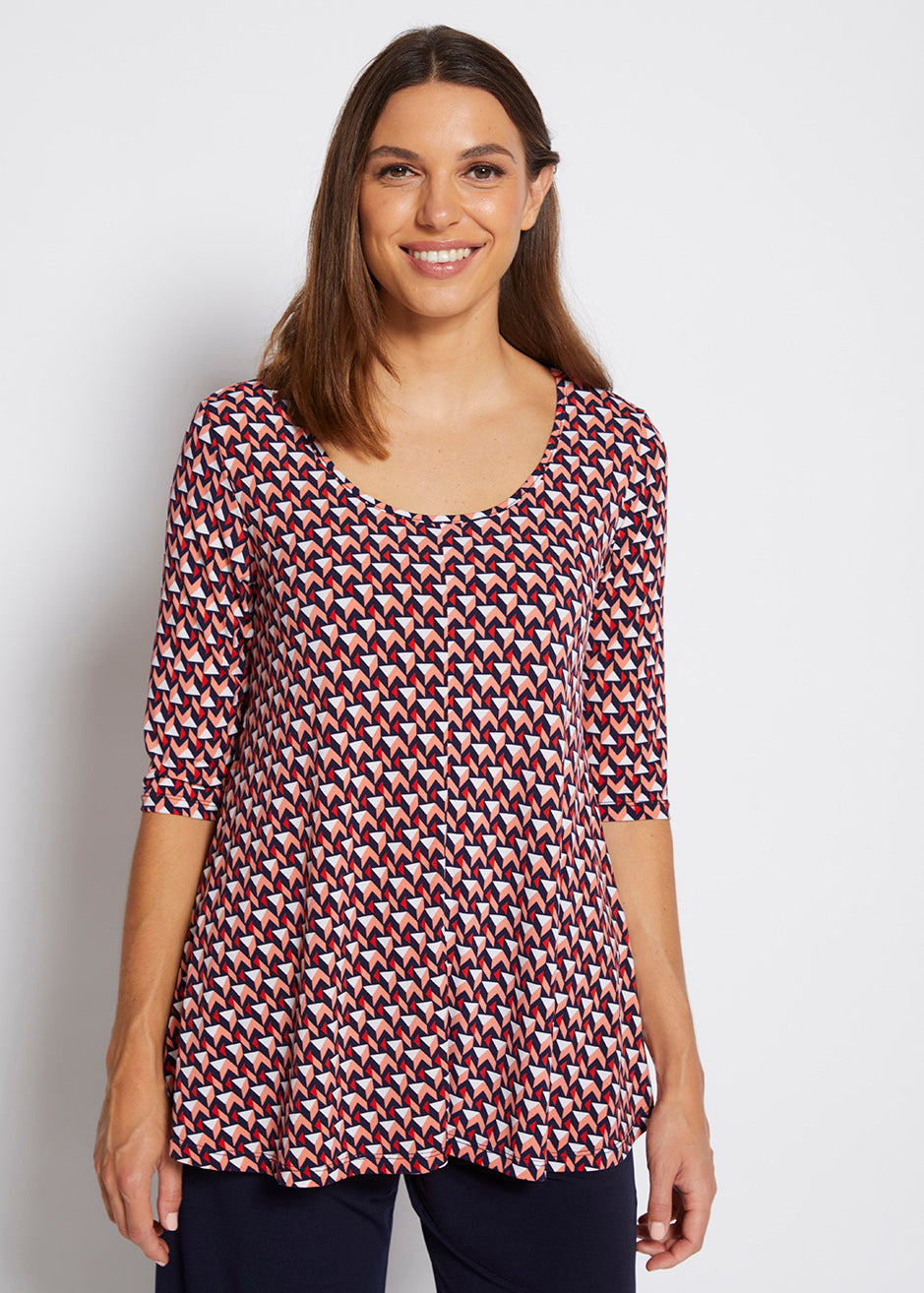 Oscar printed slinky jersey 3/4 sleeve swing tunic in Graphic
