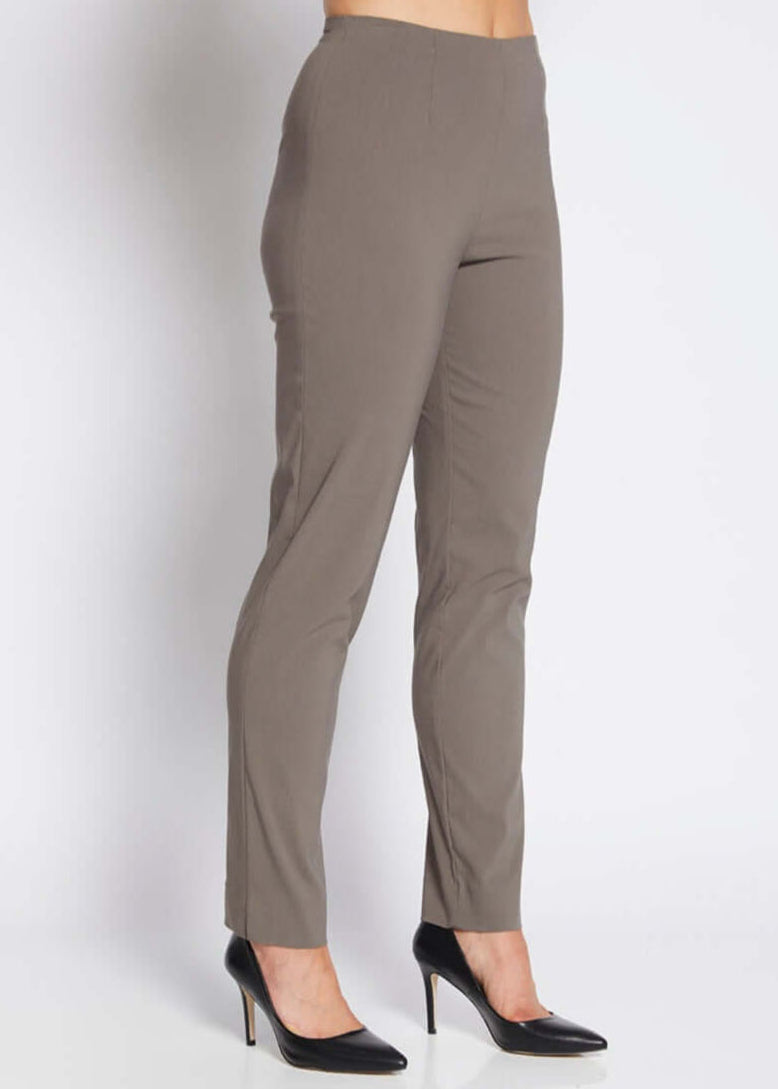 Gem Miracle Bengaline women's full-length straight-cut pants in bark neutral.