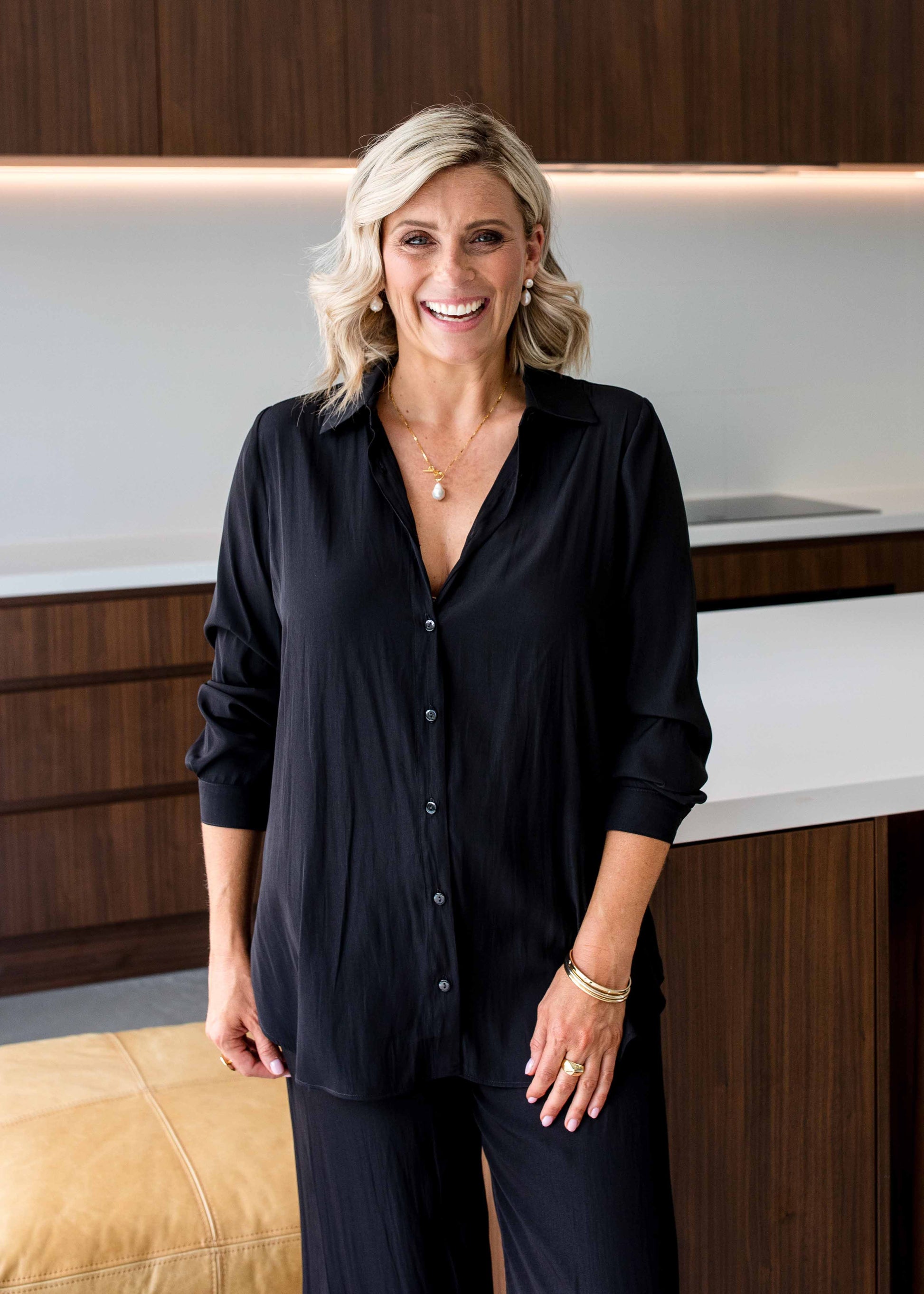 Philosophy Australia Greville Lustre Shirt in Black, made in Australia