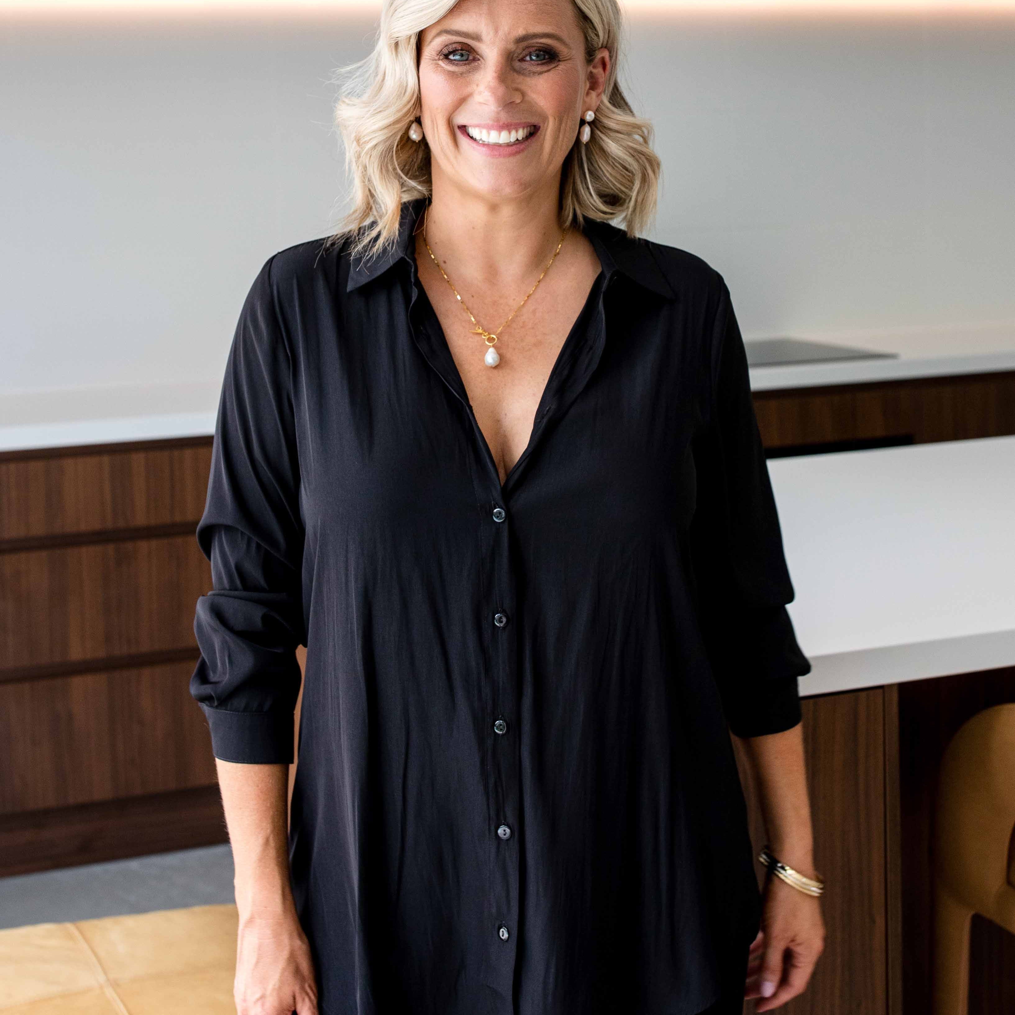 Philosophy Australia Greville Lustre Shirt in Black, made in Australia