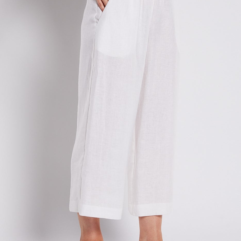 100% Luxe Linen Wide Leg Crop Pant with Pockets in White