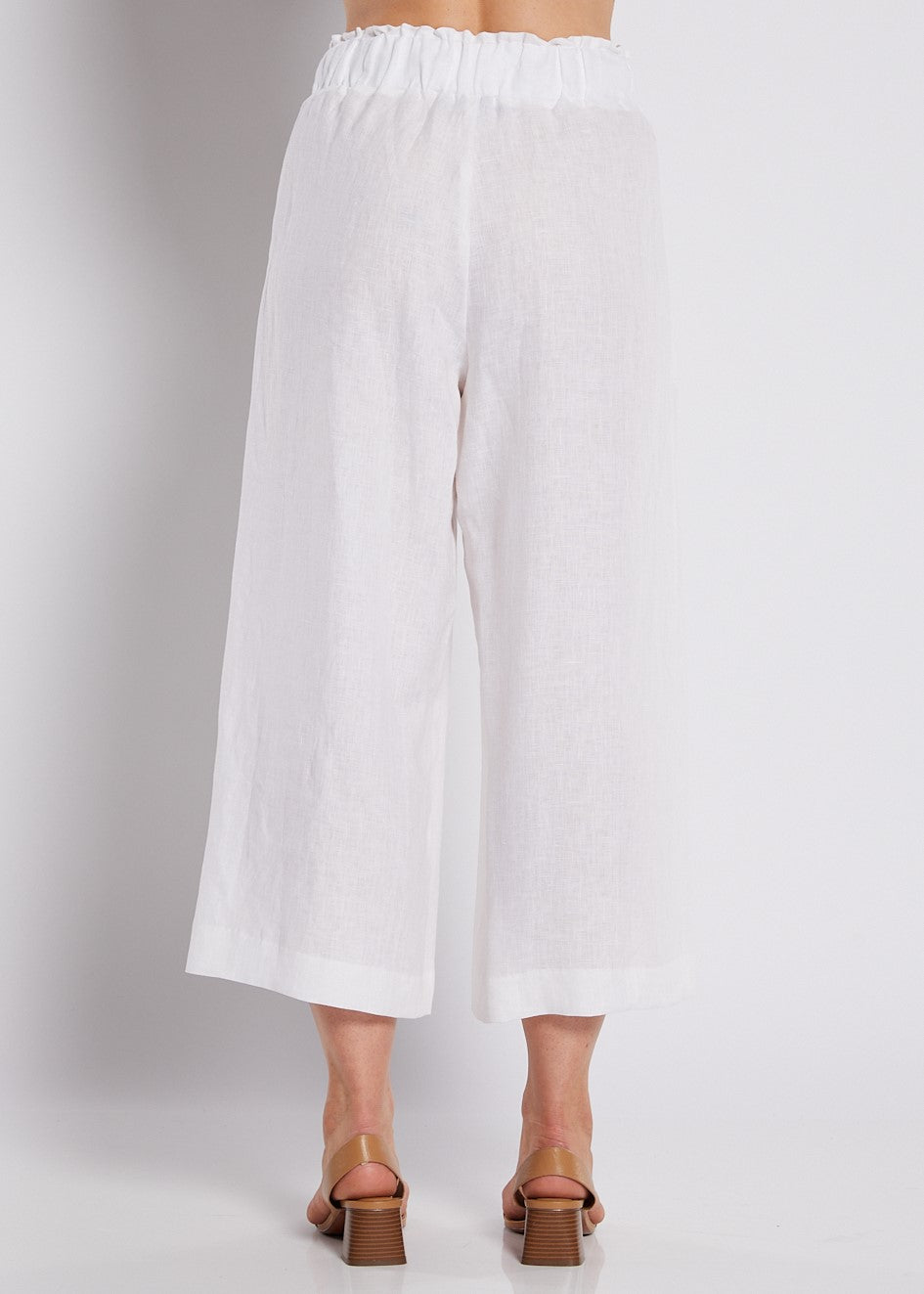 100% Luxe Linen Wide Leg Crop Pant with Pockets in White