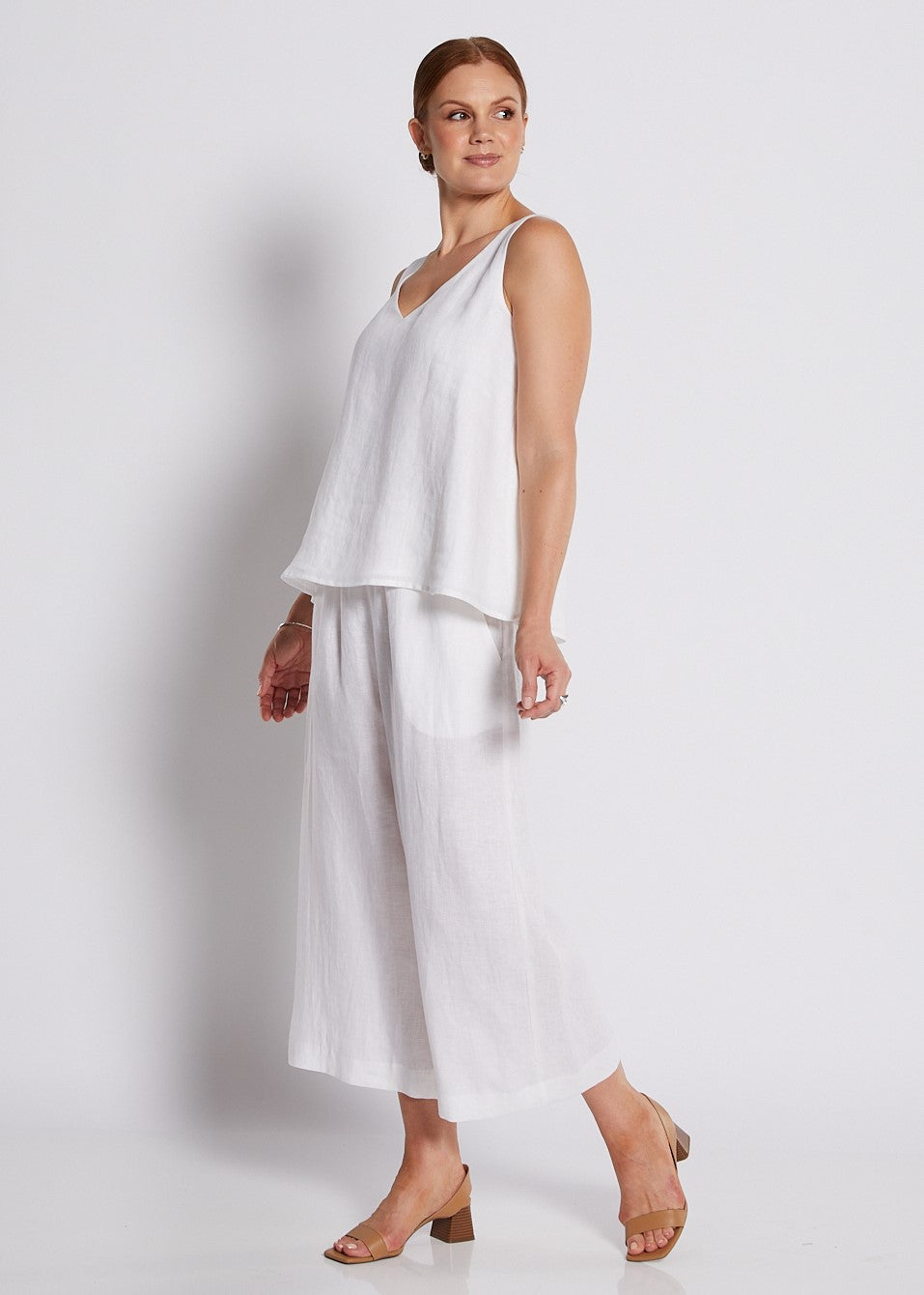 100% Luxe Linen Wide Leg Crop Pant with Pockets in White