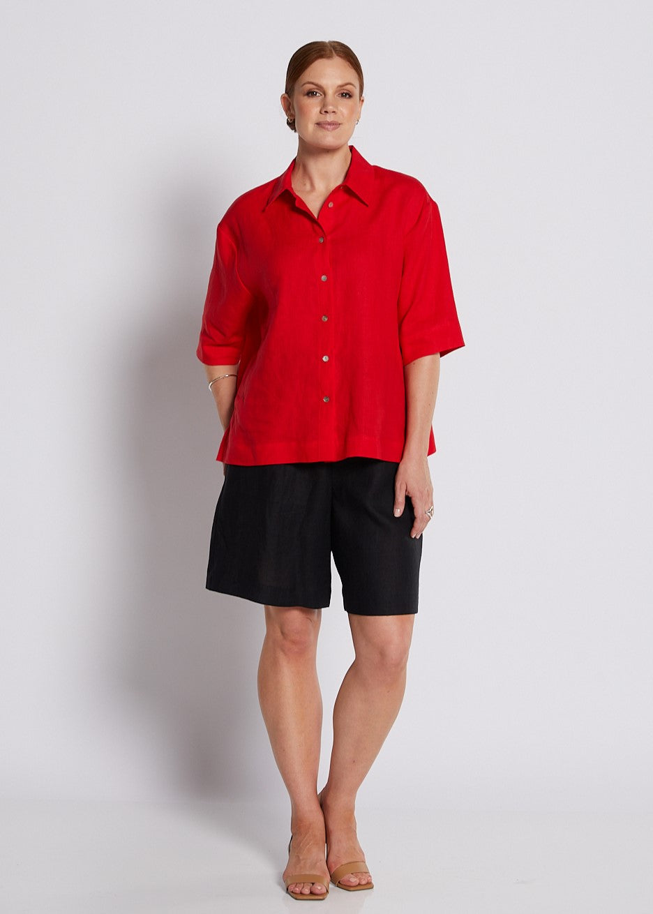 100% Luxe Linen Short with Pockets in Black