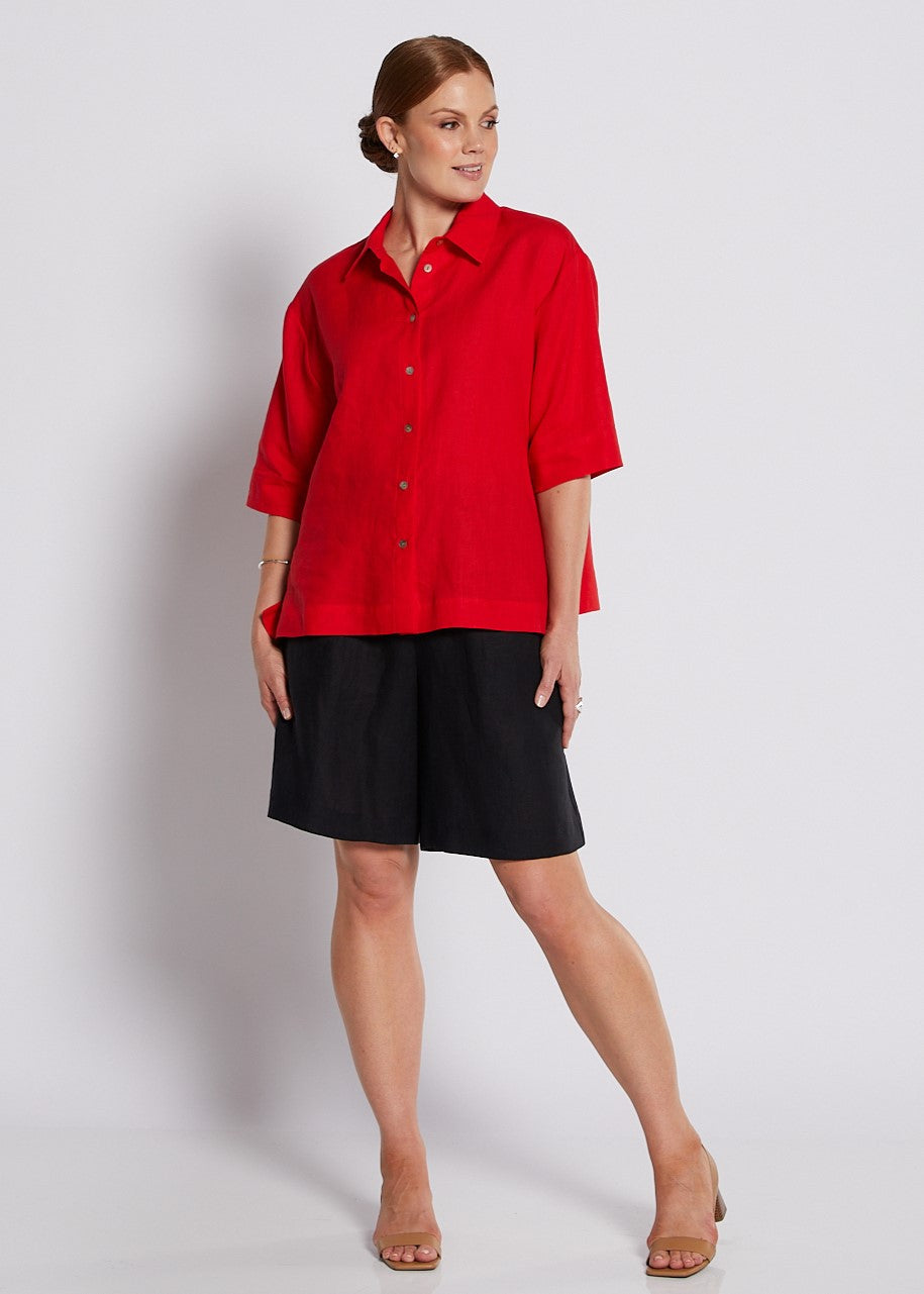100% Luxe Linen Short with Pockets in Black