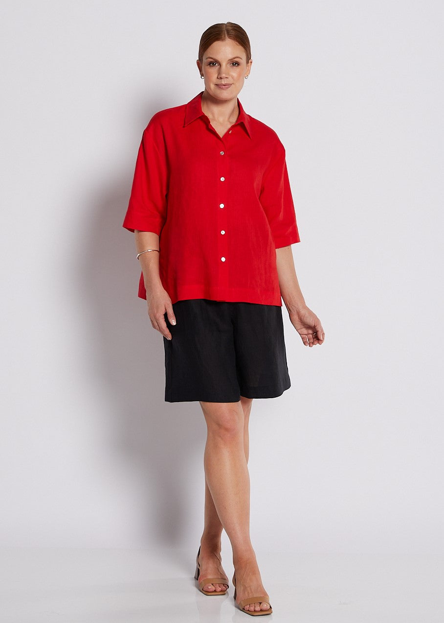 100% Luxe Linen Short with Pockets in Black