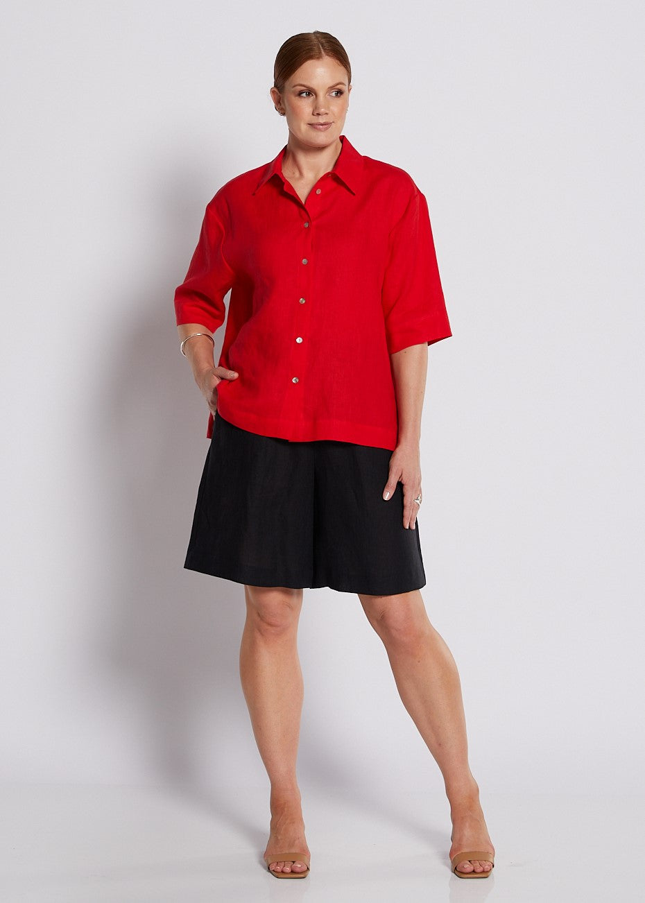 100% Luxe Linen Short with Pockets in Black