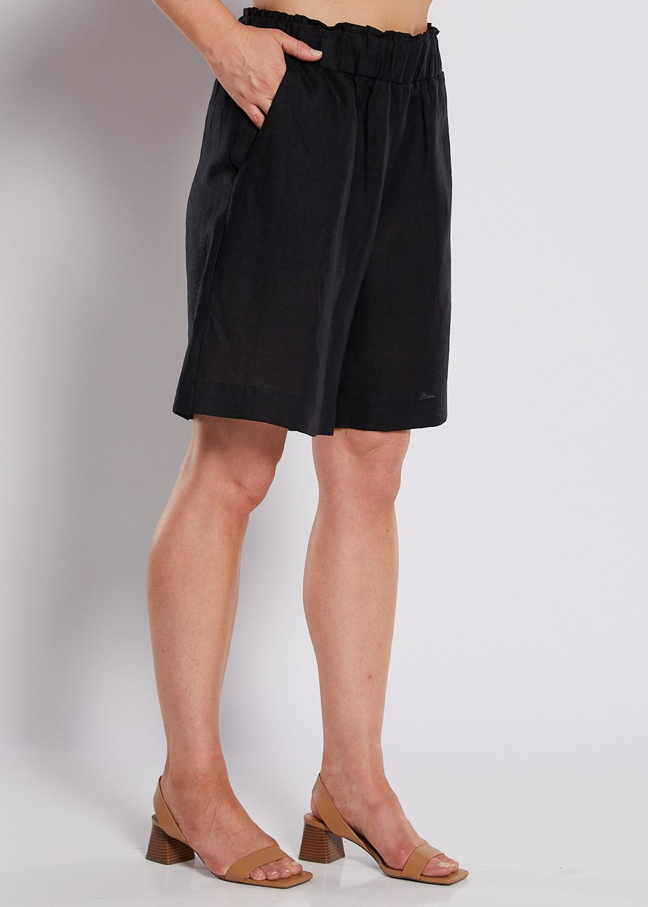 100% Luxe Linen Short with Pockets in Black