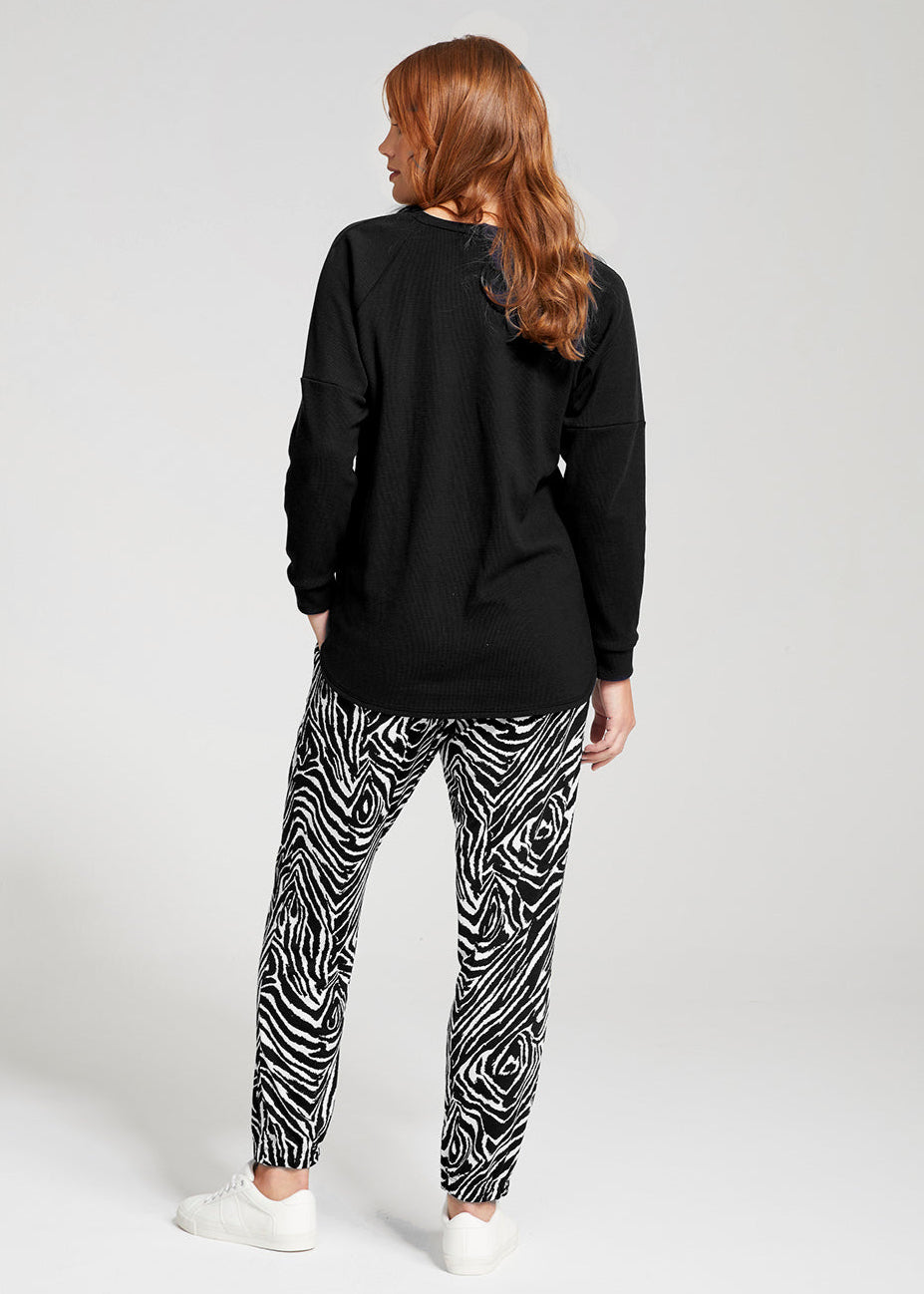 Philosophy Australia Rawson waffle raglan pullover in black, made in Australia