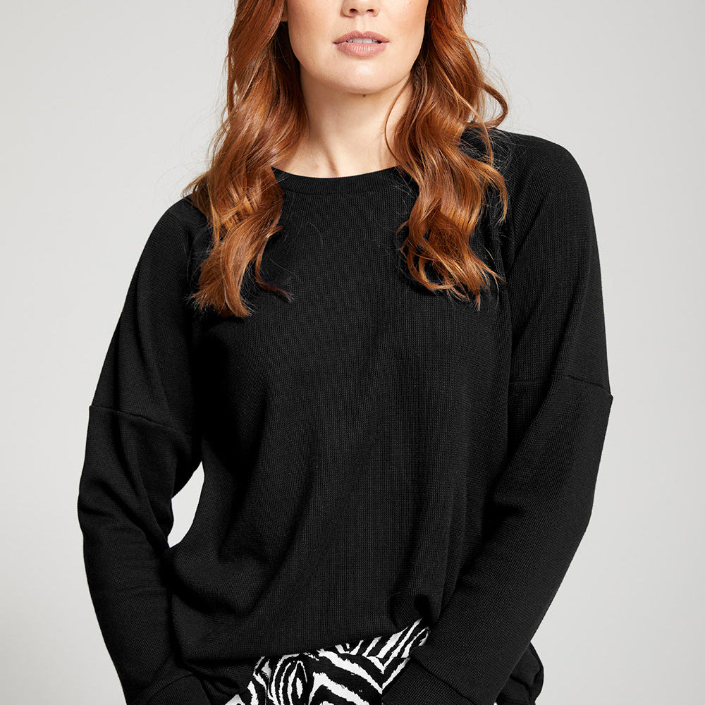Philosophy Australia Rawson waffle raglan pullover in black, made in Australia