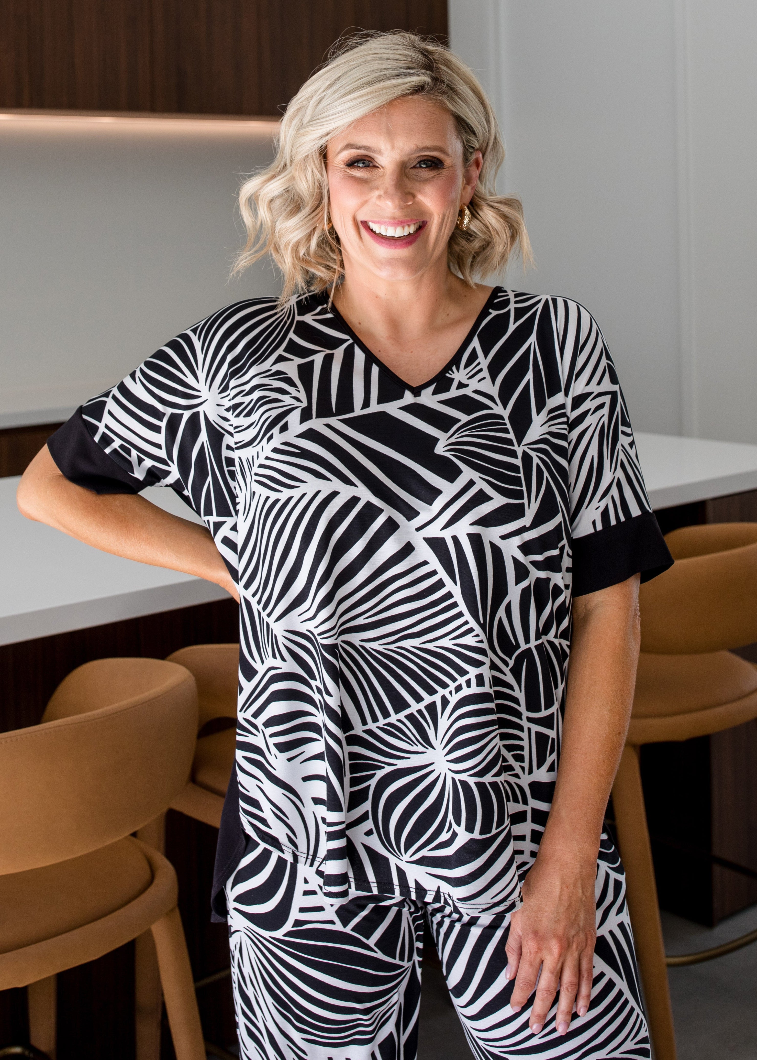 Philosophy Australia Harriet jersey tee top in Palm print, made in Australia