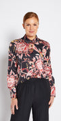 Philosophy Australia Hill Satin Shirt in Ruby Flower Print, made in Australia