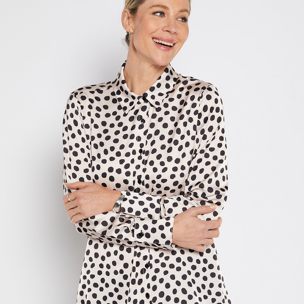 Philosophy Australia Hill Satin Shirt in Ruby Spot Print, made in Australia