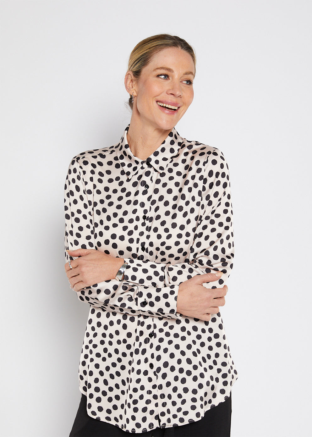 Philosophy Australia Hill Satin Shirt in Ruby Spot Print, made in Australia