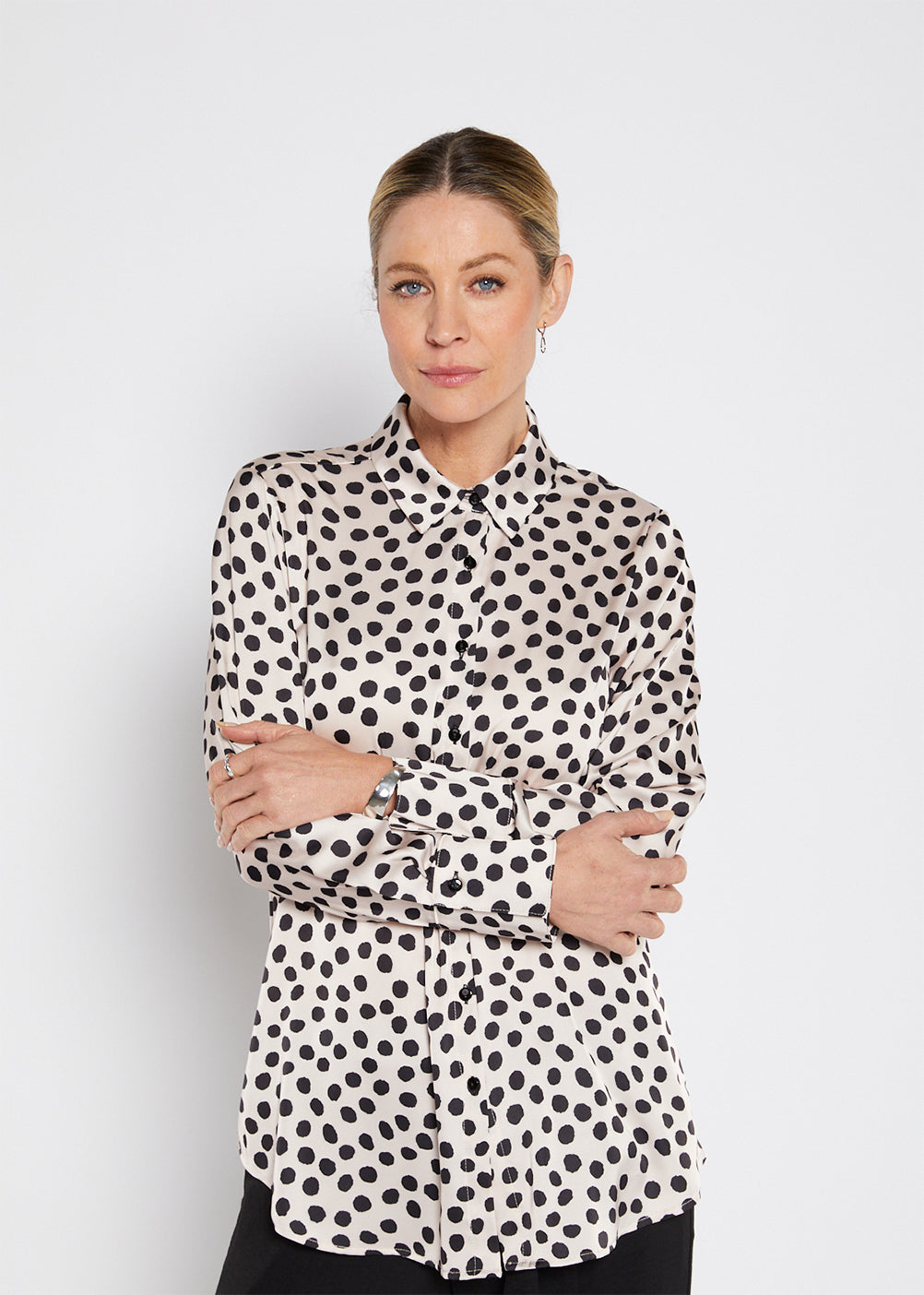 Philosophy Australia Hill Satin Shirt in Ruby Spot Print, made in Australia