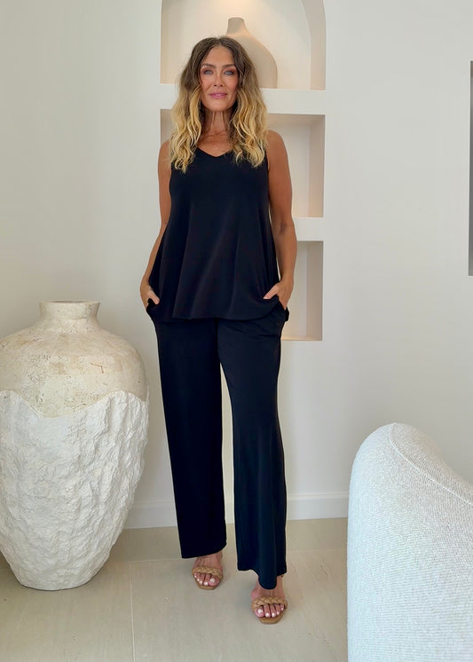 Paltrow Foundation slinky jersey wide leg pant in black