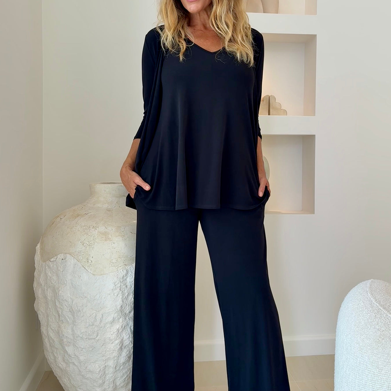 Paltrow Foundation slinky jersey wide leg pant in black