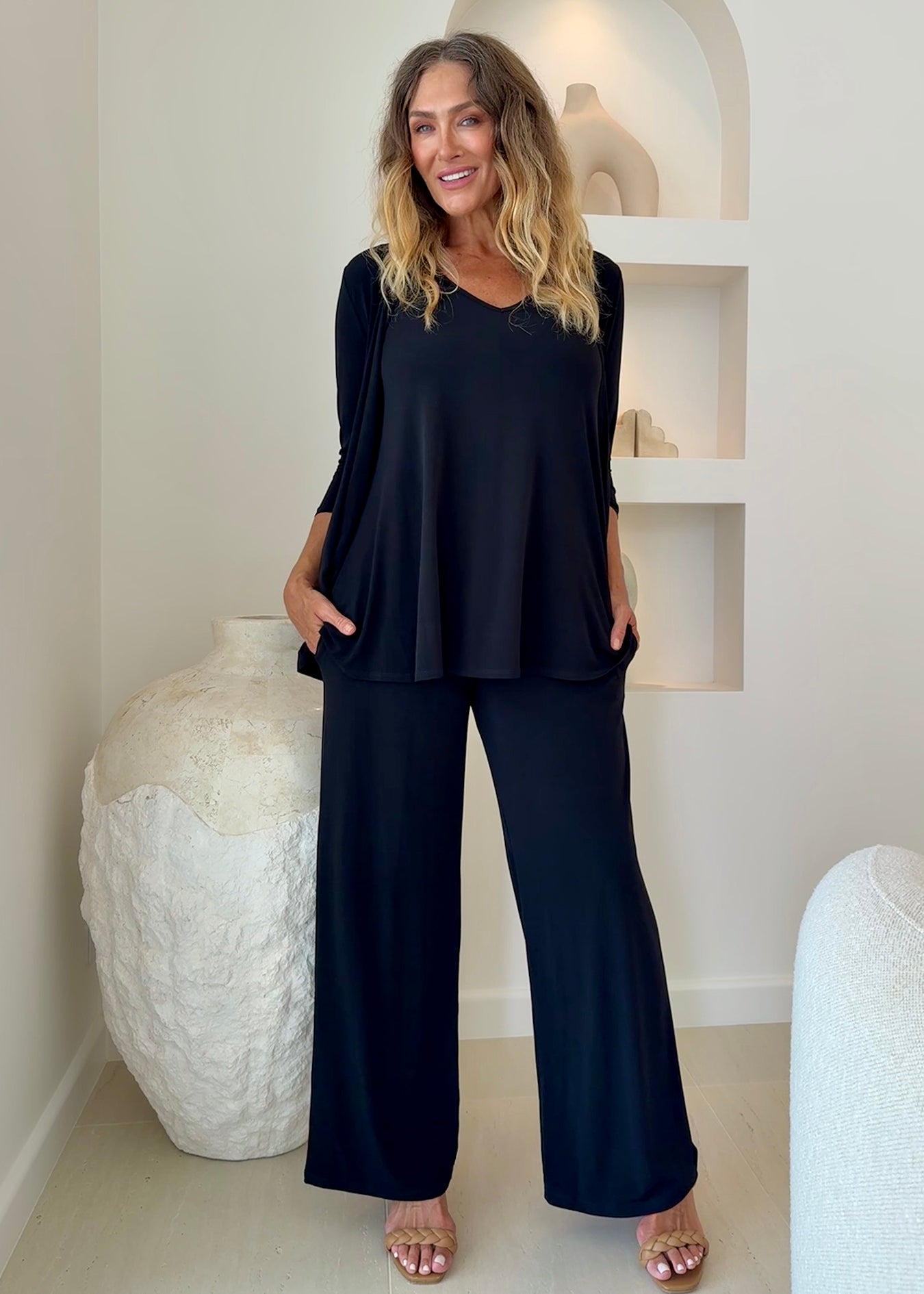 Paltrow Foundation slinky jersey wide leg pant in black