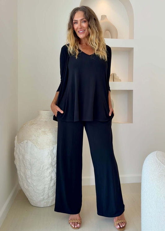 Paltrow Foundation slinky jersey wide leg pant in black