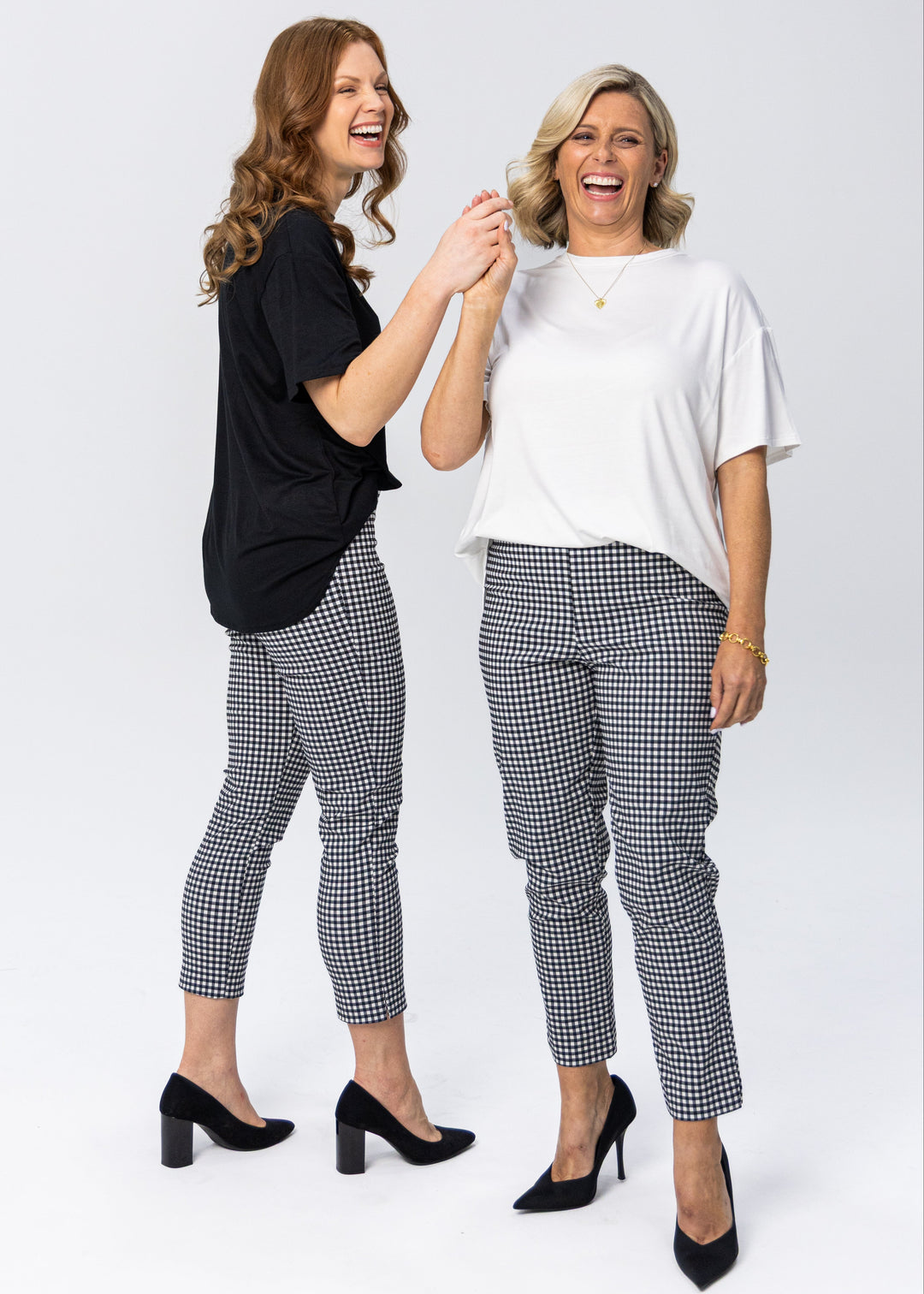 Easy Zenya Bengaline super stretch 7/8 fitted pant in Gingham black