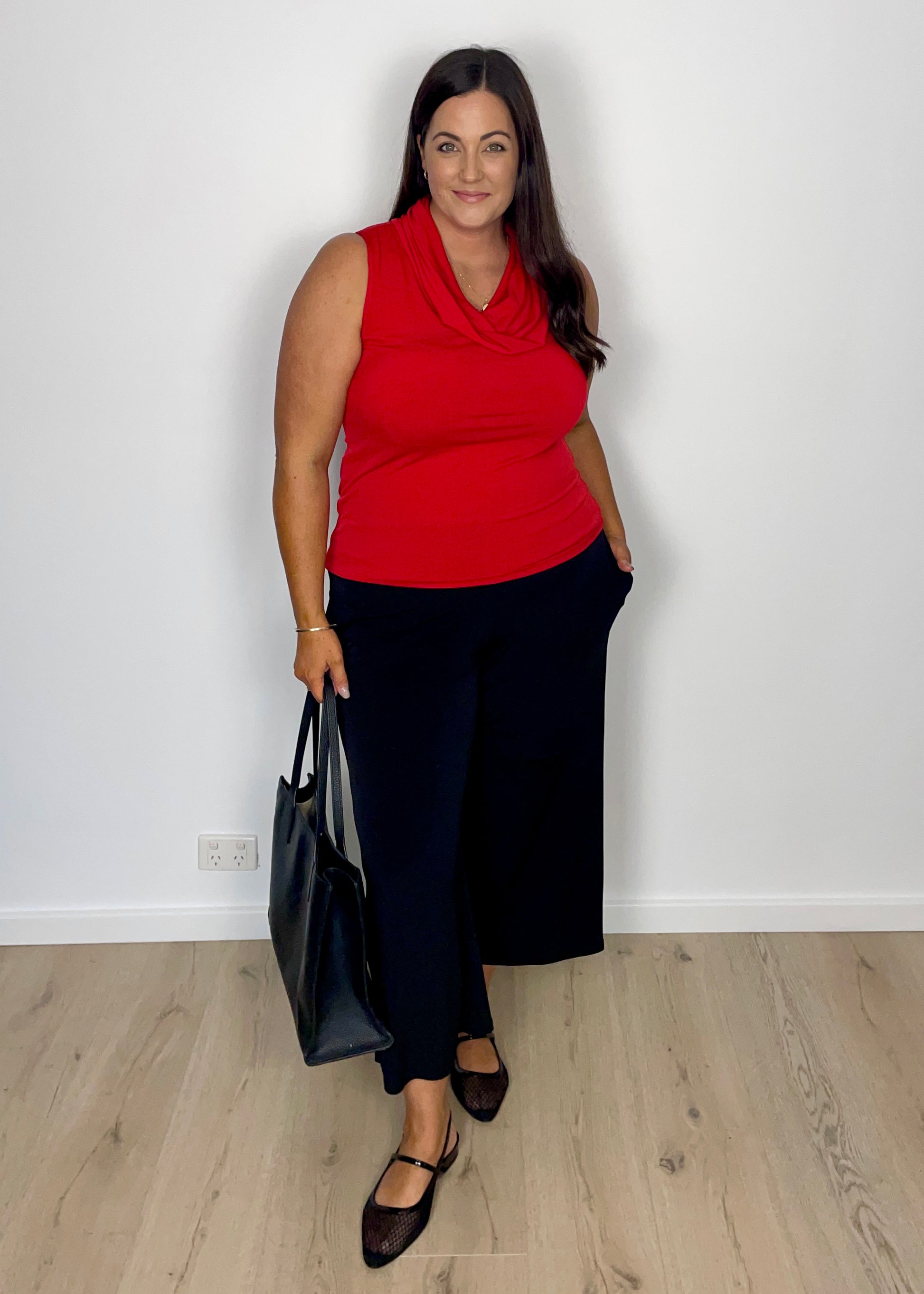 Macy Foundation slinky jersey sleeveless cowl top in red