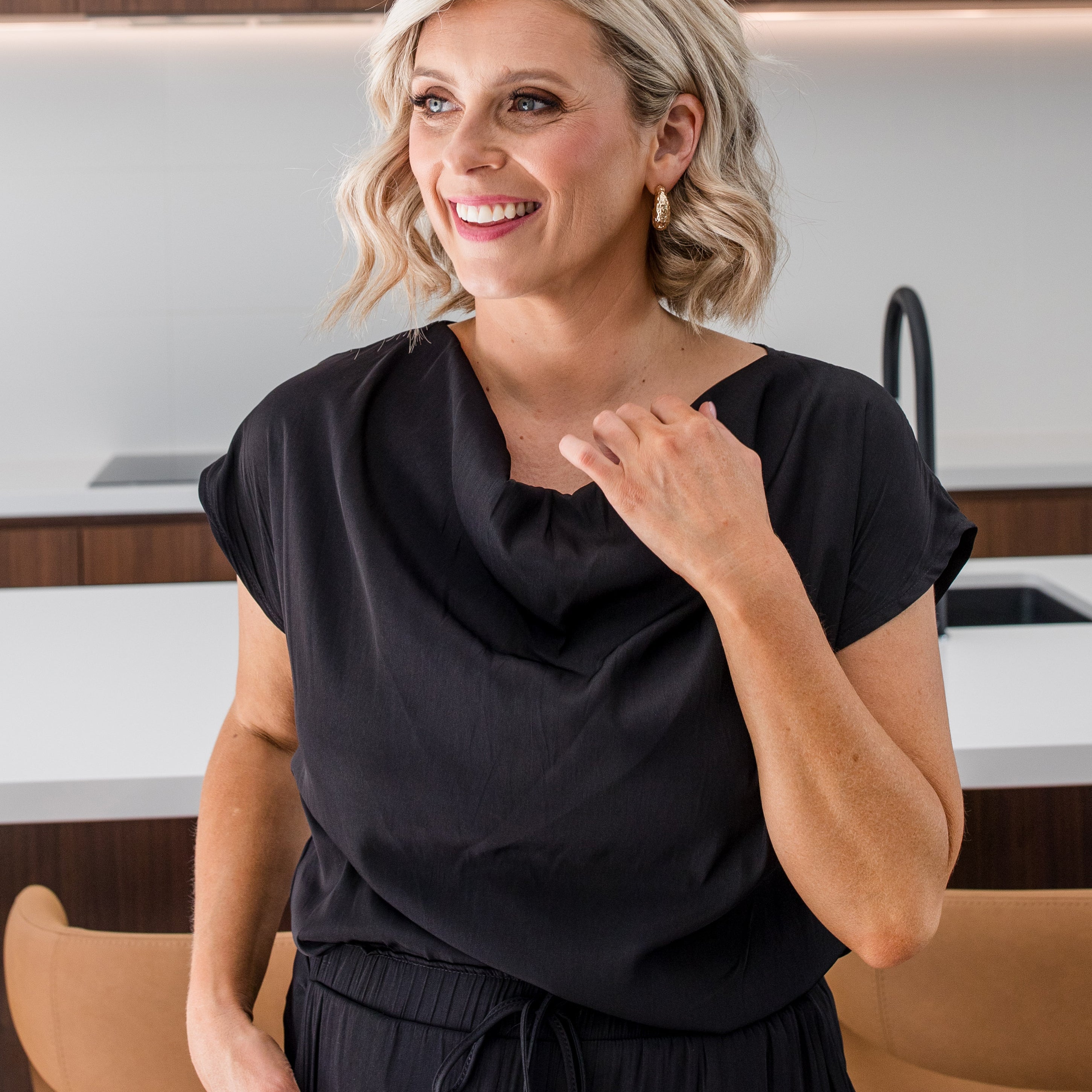 Philosophy Australia Janine cowl top - black, made in Australia