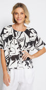 Philosophy Australia Jessica Linen Top in Black Jungle Print
