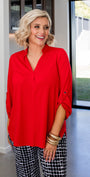 Kafton Foundation Jersey Women's tunic with Nehru neckline in red.