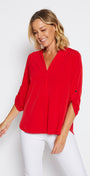 Kafton Foundation Jersey Women's tunic with Nehru neckline in red.