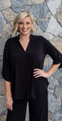 Kafton Foundation Jersey Women's tunic with Nehru neckline in black.