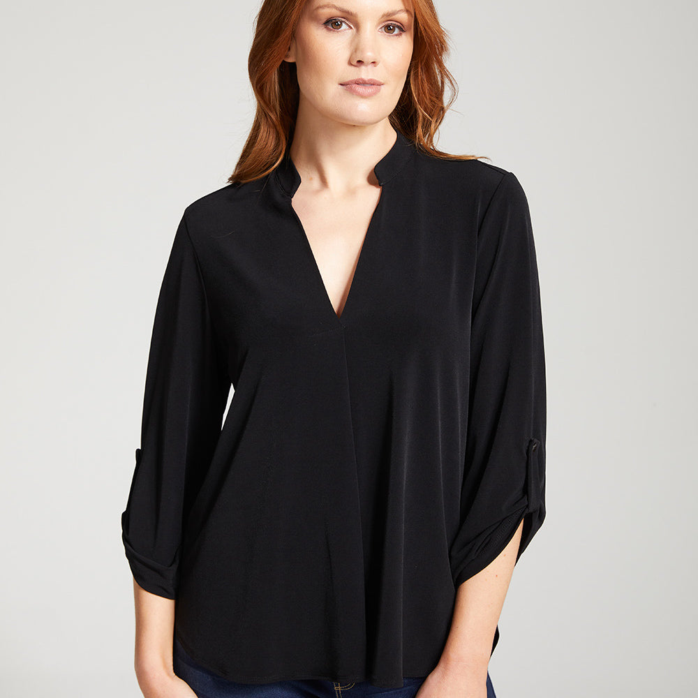 Kafton Foundation Jersey Women's tunic with Nehru neckline in black.