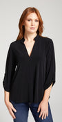 Kafton Foundation Jersey Women's tunic with Nehru neckline in black.