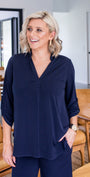 Kafton Foundation Jersey Women's tunic with Nehru neckline in ink navy.