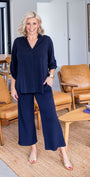 Kafton Foundation Jersey Women's tunic with Nehru neckline in ink navy.