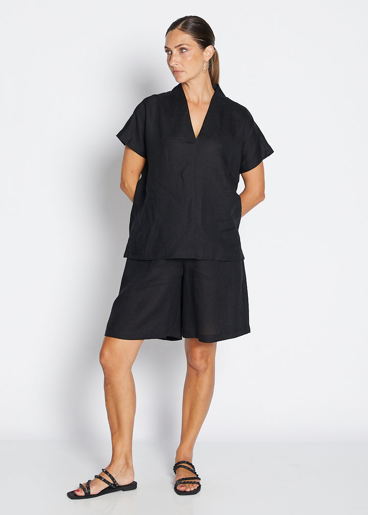 Princess Havana luxe linen top in black