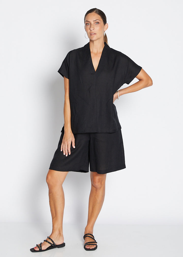 Princess Havana luxe linen top in black