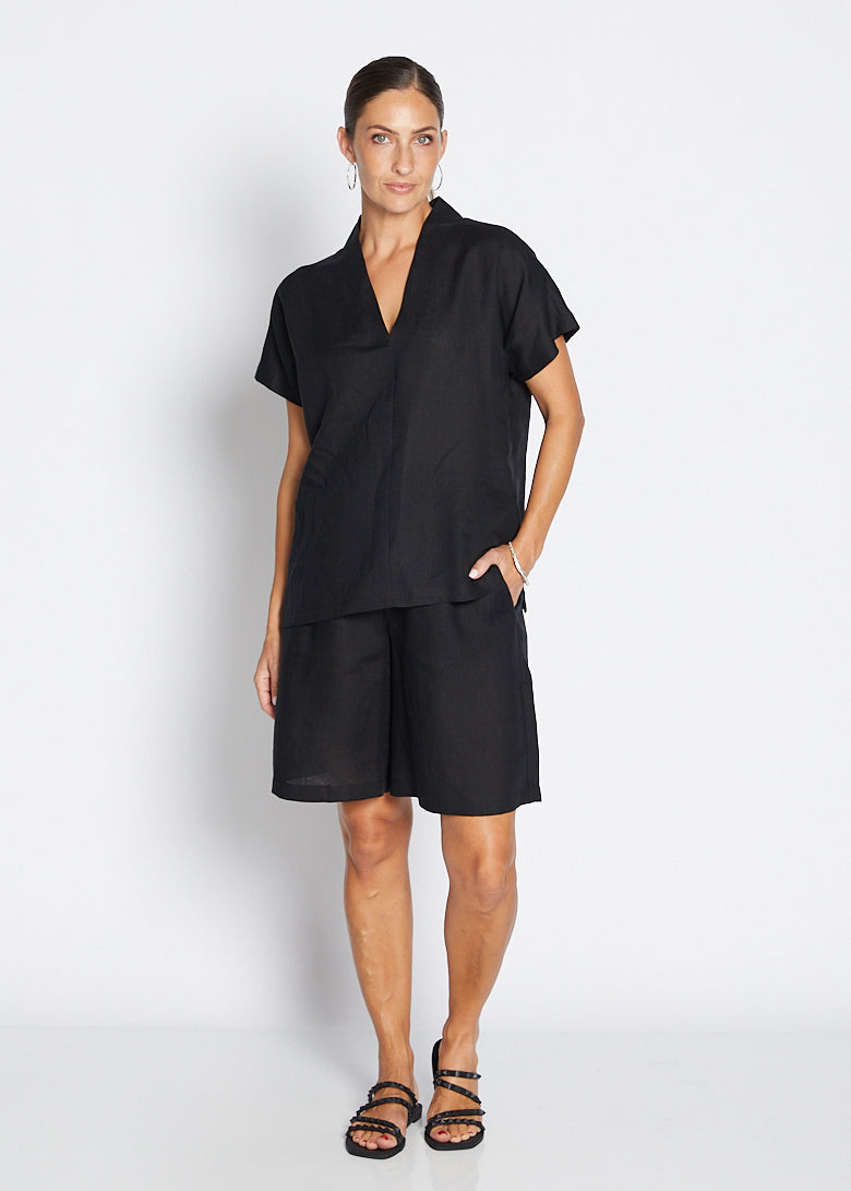Princess Havana luxe linen top in black