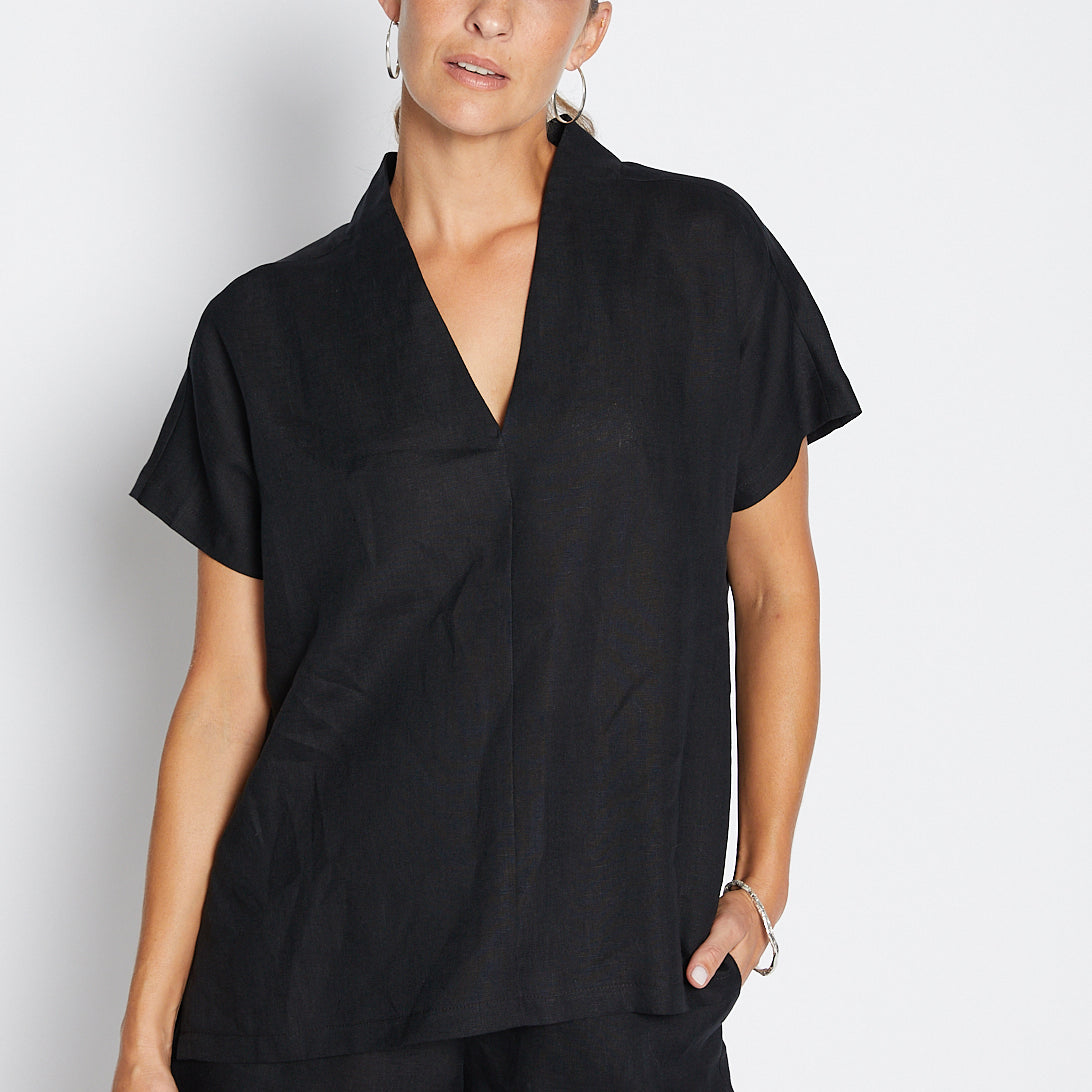 Princess Havana luxe linen top in black