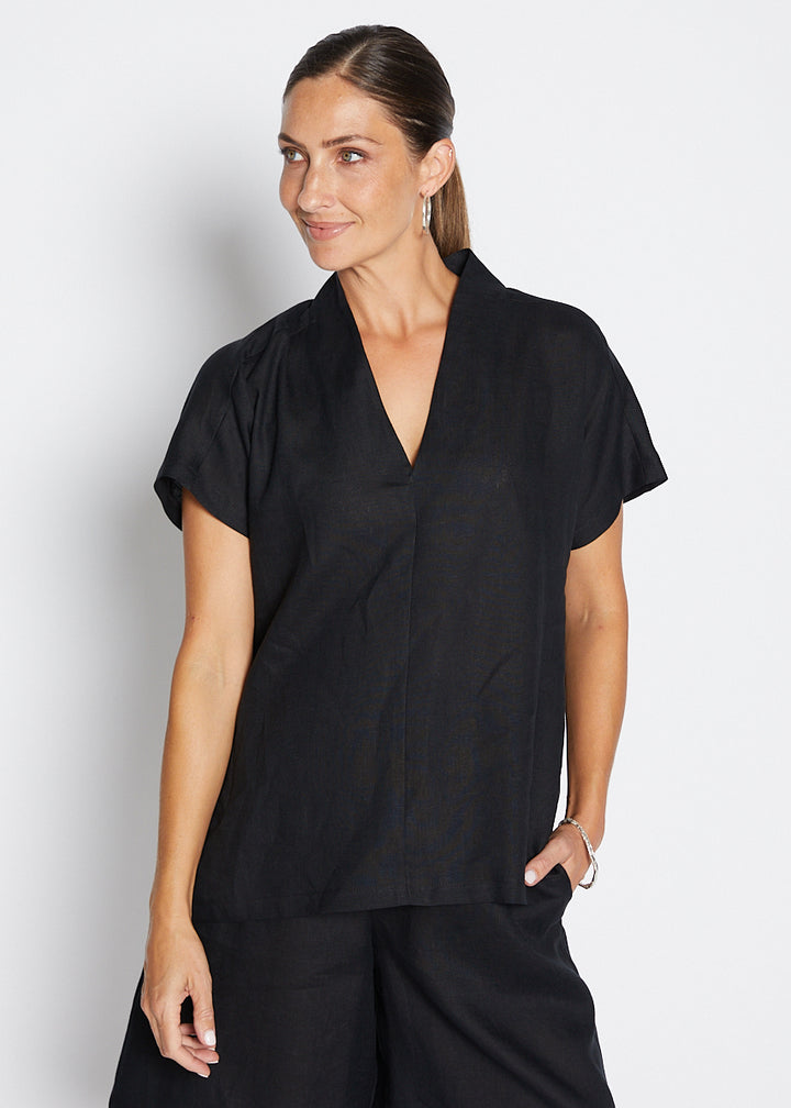 Princess Havana luxe linen top in black