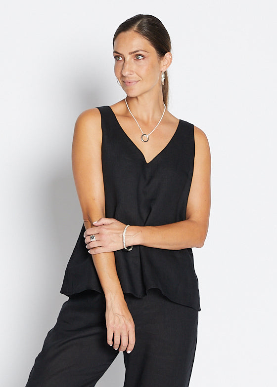 Gail Havana luxe linen reversible tank in black