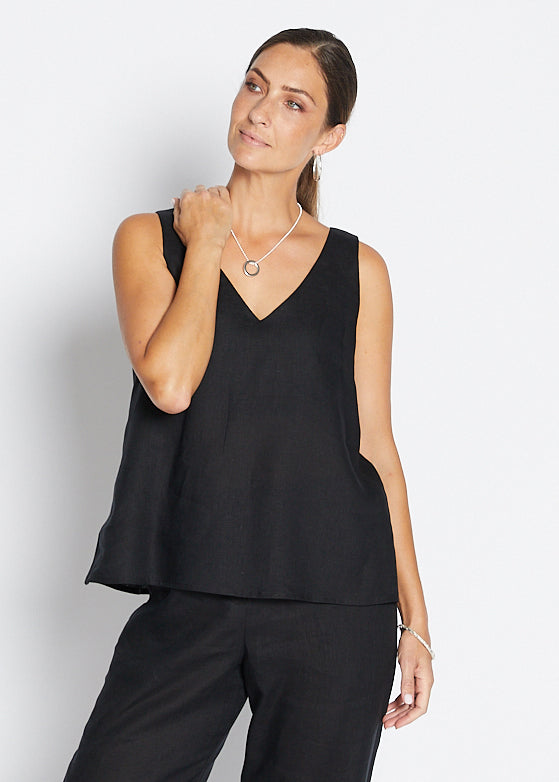 Gail Havana luxe linen reversible tank in black