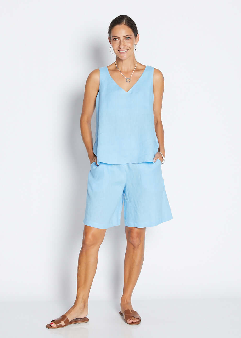 Gail Havana luxe linen reversible tank in blue