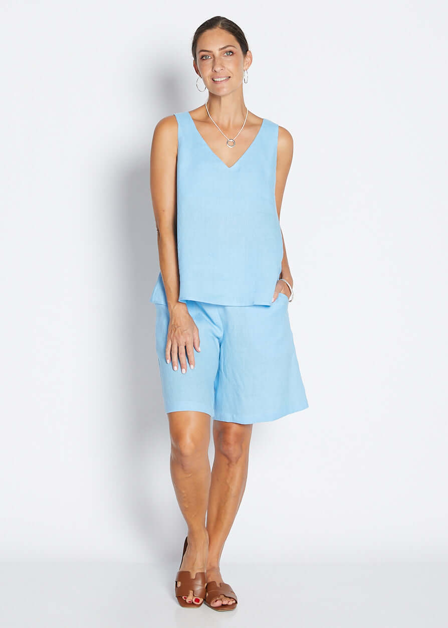 Gail Havana luxe linen reversible tank in blue