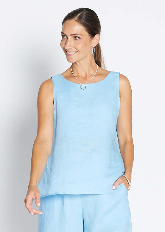 Gail Havana luxe linen reversible tank in blue